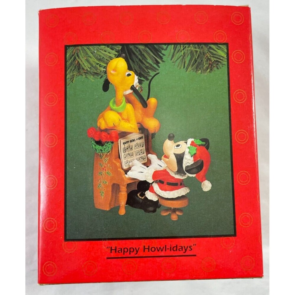 Happy Howl-idays Enesco Ornament 1994 Disney Mickey Mouse and Pluto Piano NOS